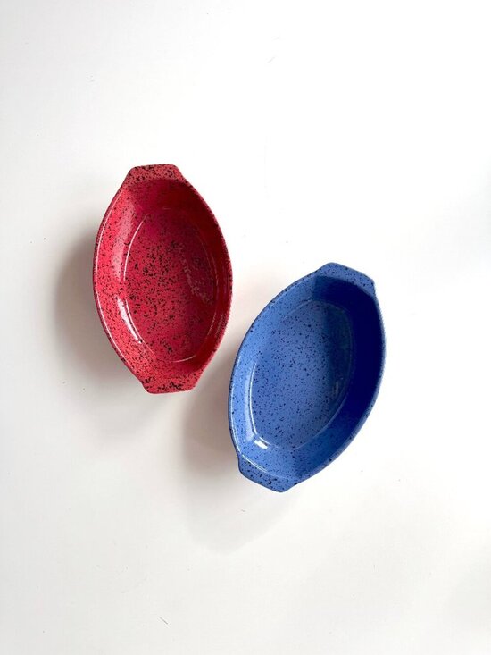 Cerutil Stoneware Other - CERUTIL STONEWARE Red Blue Black Speckled Ceramic Au Gratin Casserole Dish